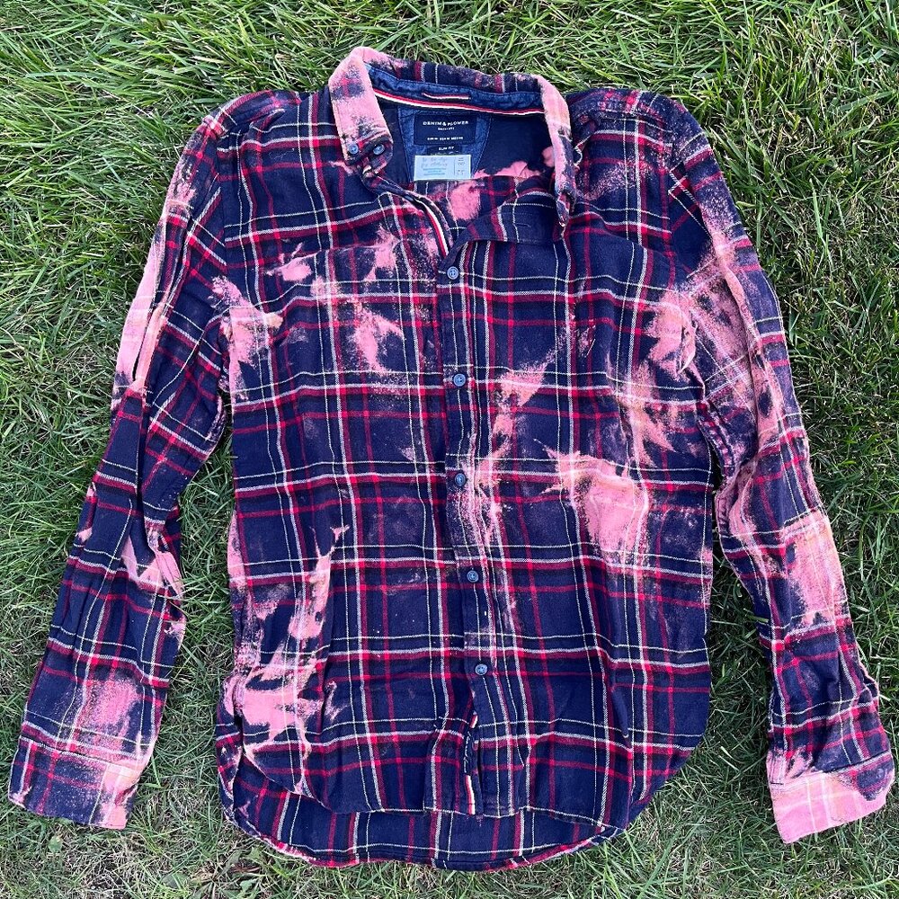 Adult Medium Random Bleach Dye Flannel Shirt